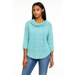 Novo Aqua Blue Cowl Neck Textured Pullover Women’s Sweater Sz L | Soft Casual